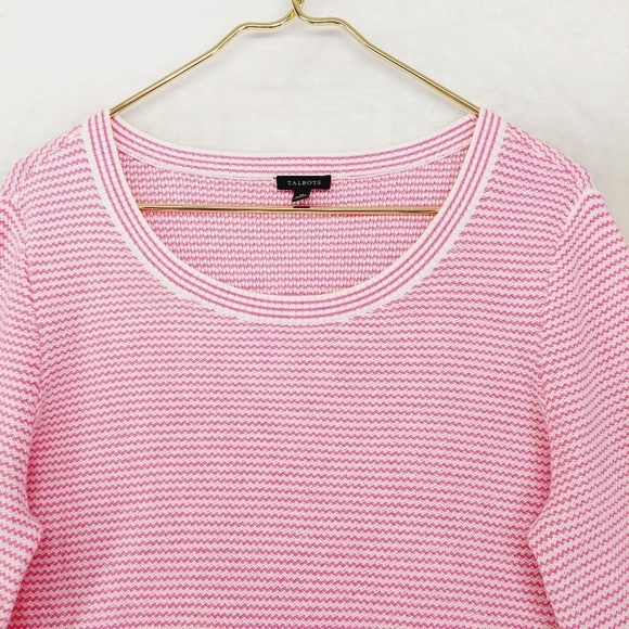 Talbots Pink & White Striped Long Sleeve Round Neck Pullover Sweater 3318 - Picture 2 of 7